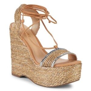 Schutz Natural Desert Aveline Lace Up Wedge Espadrilles Sandals Size 8.5